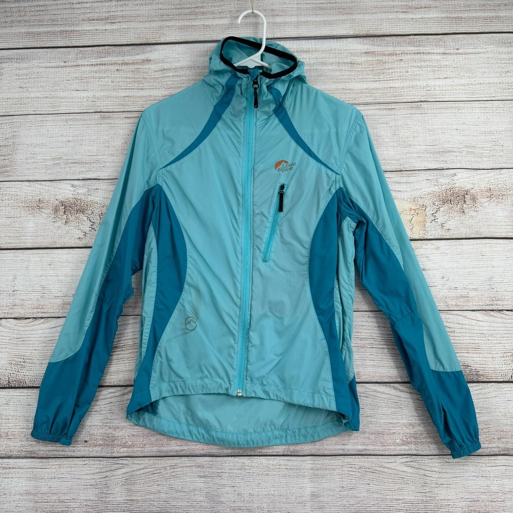 Lowe Alpine Rain Jacket Womens Medium Blue Packable Full Zip Hooded
